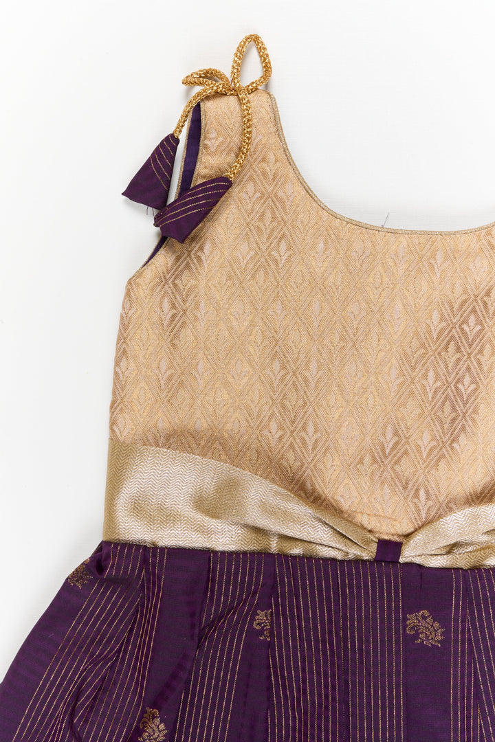 The Nesavu Girls Kanchi Silk Frock Girls Kanchi Silk Frock for Wedding Receptions and Festivals Nesavu Nesavu girls kanchi silk frock for wedding receptions in semi bridal kanchivaram silk style