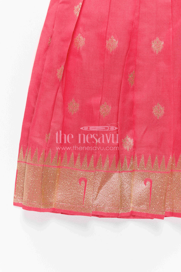 The Nesavu Girls Kanchi Silk Frock Girls Kanchi Silk Frock for Wedding Visits and Pooja Nesavu Nesavu Girls Kanchi Silk Frock For Wedding Visits And Pooja With Paithani Yoke