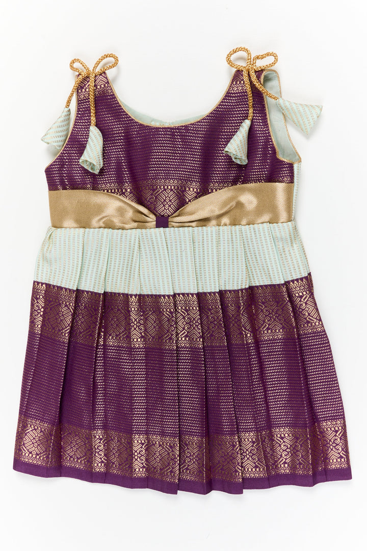 The Nesavu Girls Kanchi Silk Frock Girls Kanchi Silk Frock for Weddings and Cultural Celebrations Nesavu 10 (NB) / Blue / Style 4 KSF021AD-10 Nesavu girls kanchi silk frock for weddings in semi jacquard kanchivaram saree inspired design