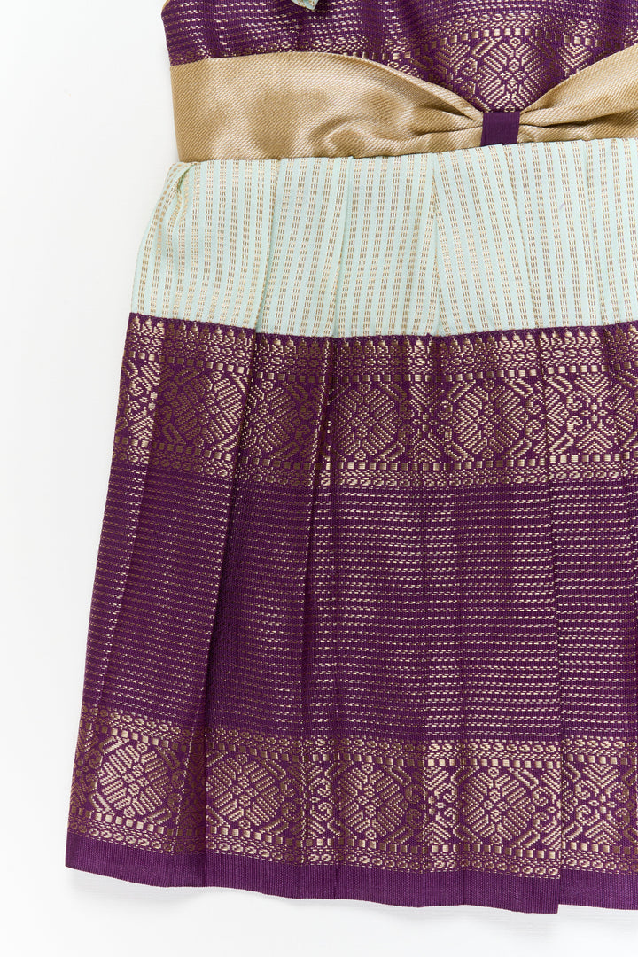 The Nesavu Girls Kanchi Silk Frock Girls Kanchi Silk Frock for Weddings and Cultural Celebrations Nesavu Nesavu girls kanchi silk frock for weddings in semi jacquard kanchivaram saree inspired design