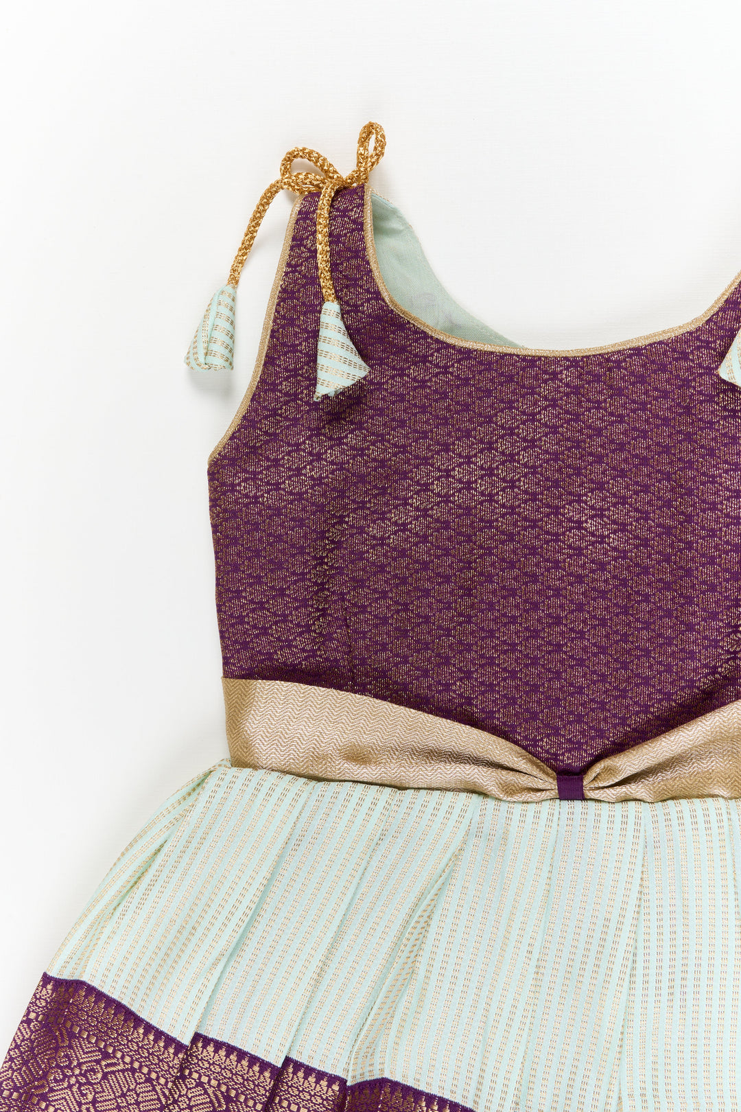 The Nesavu Girls Kanchi Silk Frock Girls Kanchi Silk Frock for Weddings and Cultural Celebrations Nesavu Nesavu girls kanchi silk frock for weddings in semi jacquard kanchivaram saree inspired design