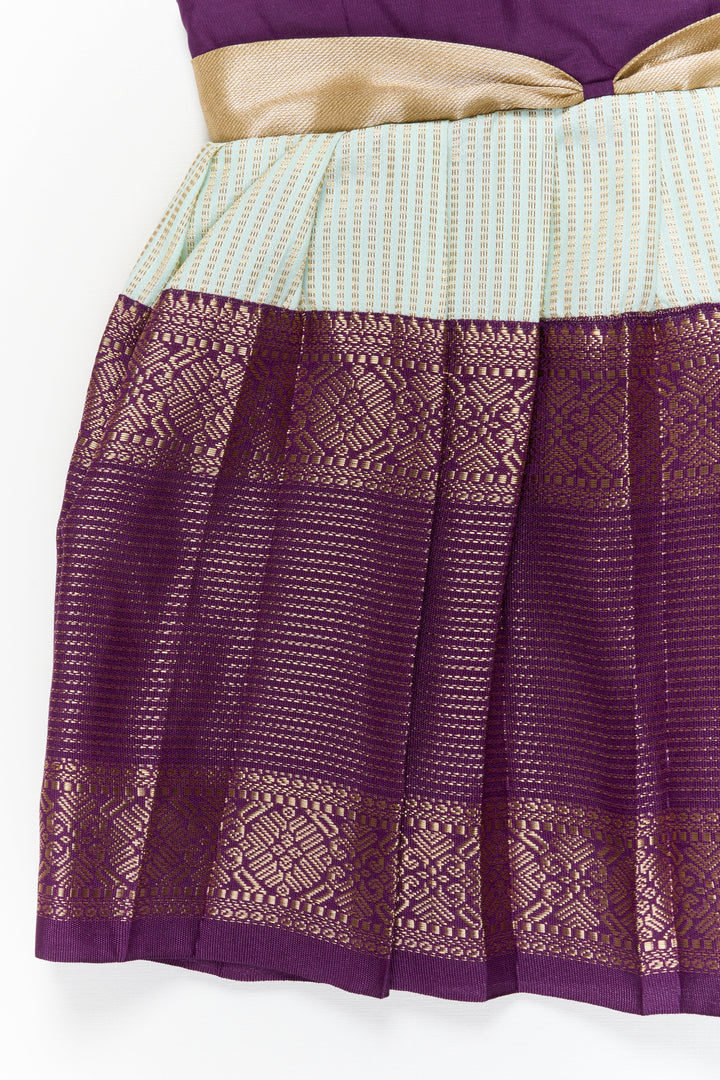 The Nesavu Girls Kanchi Silk Frock Girls Kanchi Silk Frock for Weddings and Cultural Celebrations Nesavu Nesavu girls kanchi silk frock for weddings in semi jacquard kanchivaram saree inspired design