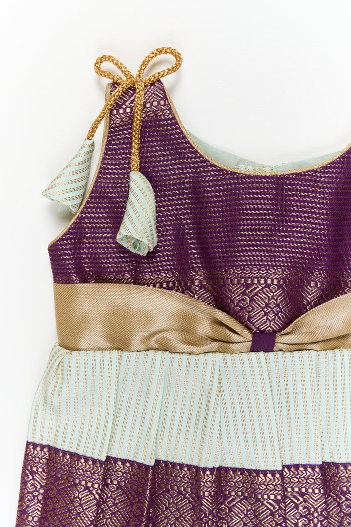 The Nesavu Girls Kanchi Silk Frock Girls Kanchi Silk Frock for Weddings and Cultural Celebrations Nesavu Nesavu girls kanchi silk frock for weddings in semi jacquard kanchivaram saree inspired design