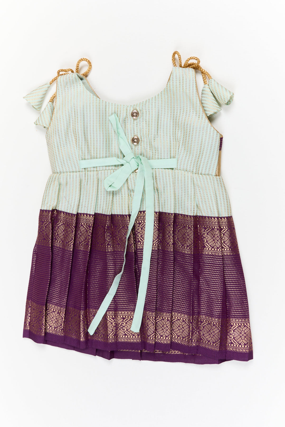 The Nesavu Girls Kanchi Silk Frock Girls Kanchi Silk Frock for Weddings and Cultural Celebrations Nesavu Nesavu girls kanchi silk frock for weddings in semi jacquard kanchivaram saree inspired design