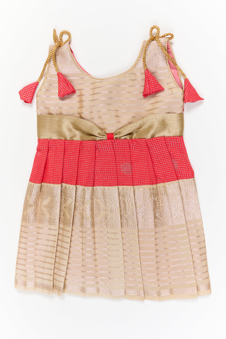 The Nesavu Girls Kanchi Silk Frock Girls Kanchi Silk Frock for Weddings and Festive Celebrations Nesavu 10 (NB) / Orange / Style 4 KSF005ED-10 Nesavu girls kanchi silk frock for weddings and festive occasions in semi bridal kanchivaram style