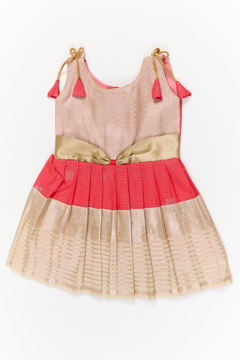 The Nesavu Girls Kanchi Silk Frock Girls Kanchi Silk Frock for Weddings and Festive Celebrations Nesavu 16 (1Y) / Orange / Style 1 KSF005EA-16 Nesavu girls kanchi silk frock for weddings and festive occasions in semi bridal kanchivaram style