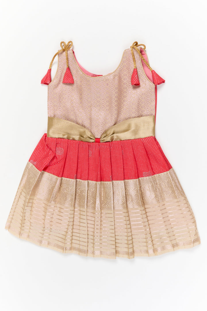 The Nesavu Girls Kanchi Silk Frock Girls Kanchi Silk Frock for Weddings and Festive Celebrations Nesavu 16 (1Y) / Orange / Style 1 KSF005EA-16 Nesavu girls kanchi silk frock for weddings and festive occasions in semi bridal kanchivaram style