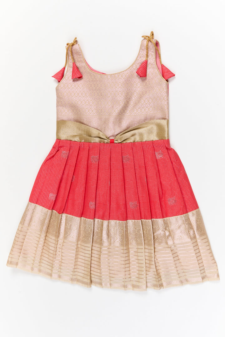 The Nesavu Girls Kanchi Silk Frock Girls Kanchi Silk Frock for Weddings and Festive Celebrations Nesavu 22 (4Y) / Orange / Style 2 KSF005EB-22 Nesavu girls kanchi silk frock for weddings and festive occasions in semi bridal kanchivaram style