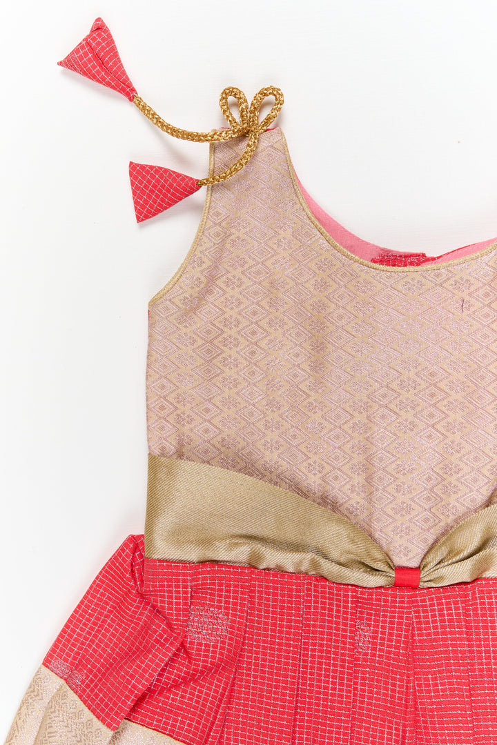 The Nesavu Girls Kanchi Silk Frock Girls Kanchi Silk Frock for Weddings and Festive Celebrations Nesavu Nesavu girls kanchi silk frock for weddings and festive occasions in semi bridal kanchivaram style