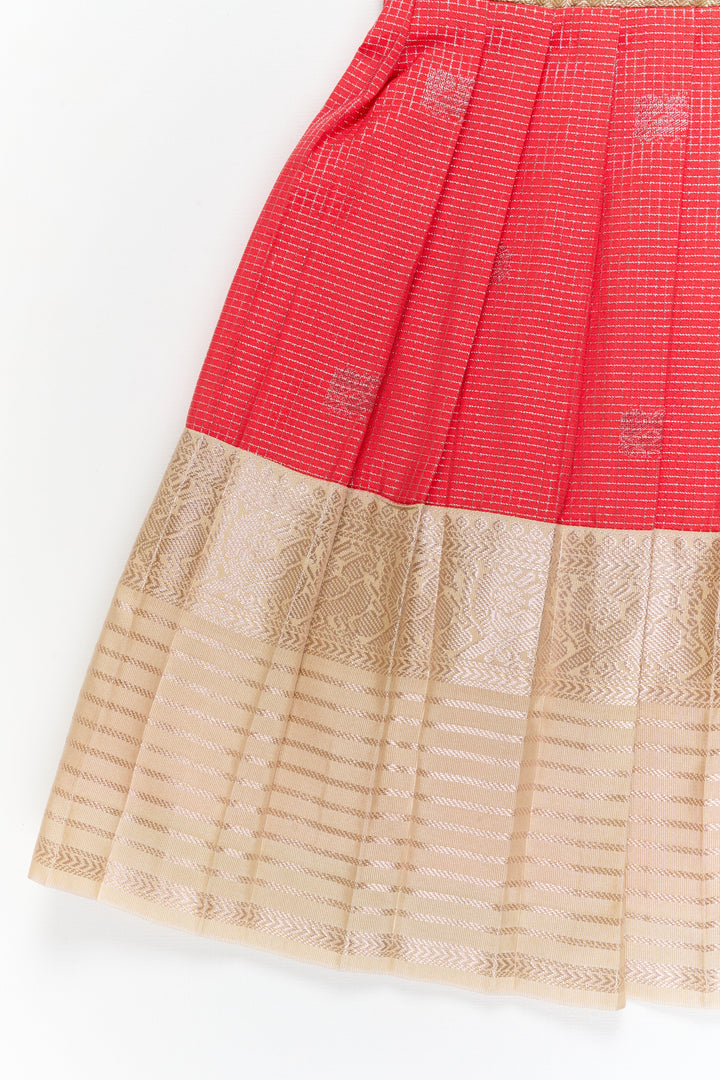 The Nesavu Girls Kanchi Silk Frock Girls Kanchi Silk Frock for Weddings and Festive Celebrations Nesavu Nesavu girls kanchi silk frock for weddings and festive occasions in semi bridal kanchivaram style