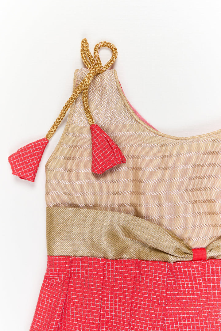 The Nesavu Girls Kanchi Silk Frock Girls Kanchi Silk Frock for Weddings and Festive Celebrations Nesavu Nesavu girls kanchi silk frock for weddings and festive occasions in semi bridal kanchivaram style