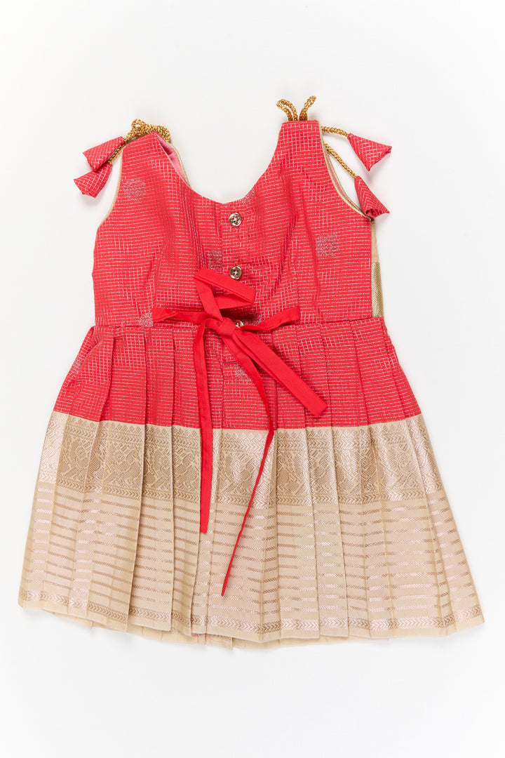 The Nesavu Girls Kanchi Silk Frock Girls Kanchi Silk Frock for Weddings and Festive Celebrations Nesavu Nesavu girls kanchi silk frock for weddings and festive occasions in semi bridal kanchivaram style