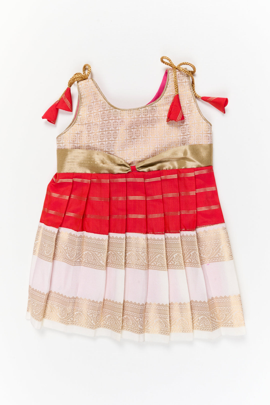 The Nesavu Girls Kanchi Silk Frock Girls Kanchi Silk Frock for Weddings and Festive Ceremonies Nesavu 12 (3M) / Red / Style 1 KSF035CA-12 Nesavu girls kanchi silk frock for weddings in semi latest kanchivaram silk inspired design