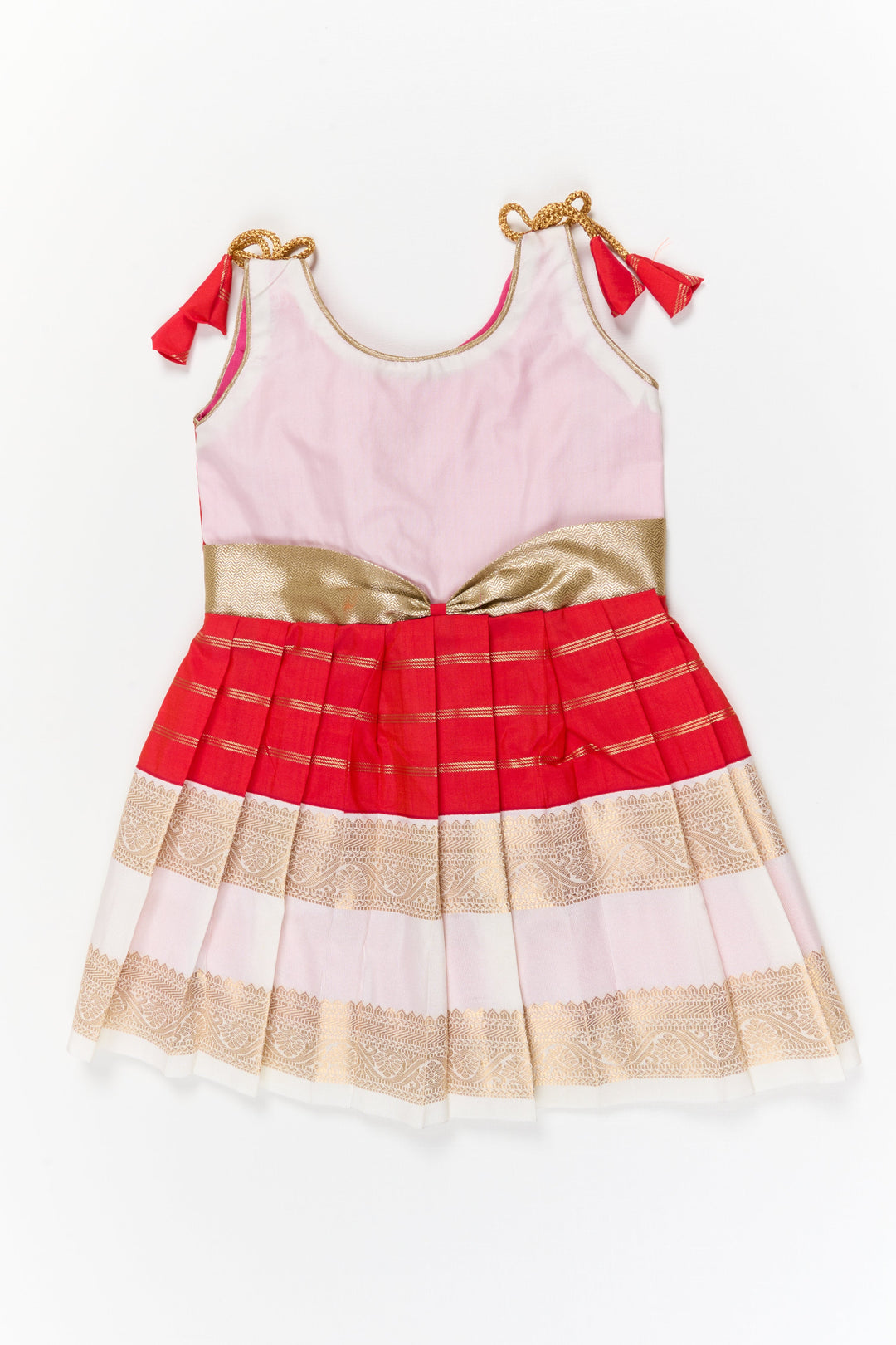 The Nesavu Girls Kanchi Silk Frock Girls Kanchi Silk Frock for Weddings and Festive Ceremonies Nesavu 14 (6M) / Red / Style 2 KSF035CB-14 Nesavu girls kanchi silk frock for weddings in semi latest kanchivaram silk inspired design