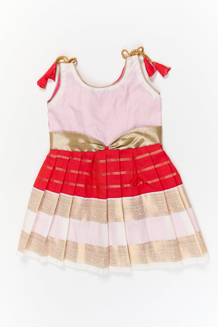 The Nesavu Girls Kanchi Silk Frock Girls Kanchi Silk Frock for Weddings and Festive Ceremonies Nesavu 14 (6M) / Red / Style 2 KSF035CB-14 Nesavu girls kanchi silk frock for weddings in semi latest kanchivaram silk inspired design