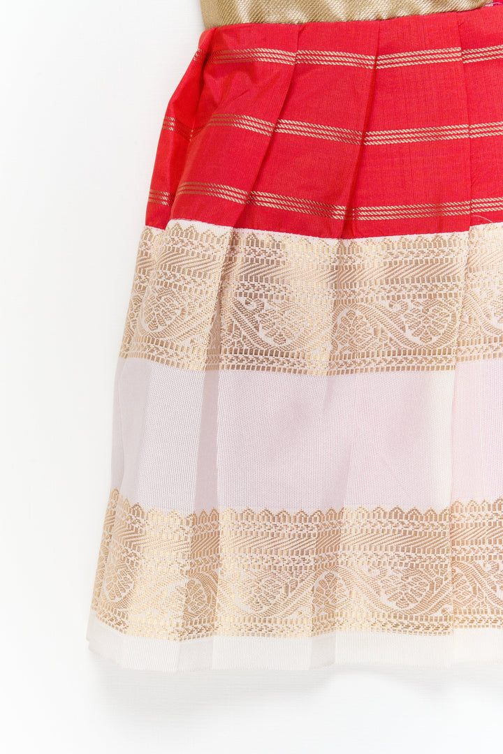 The Nesavu Girls Kanchi Silk Frock Girls Kanchi Silk Frock for Weddings and Festive Ceremonies Nesavu Nesavu girls kanchi silk frock for weddings in semi latest kanchivaram silk inspired design