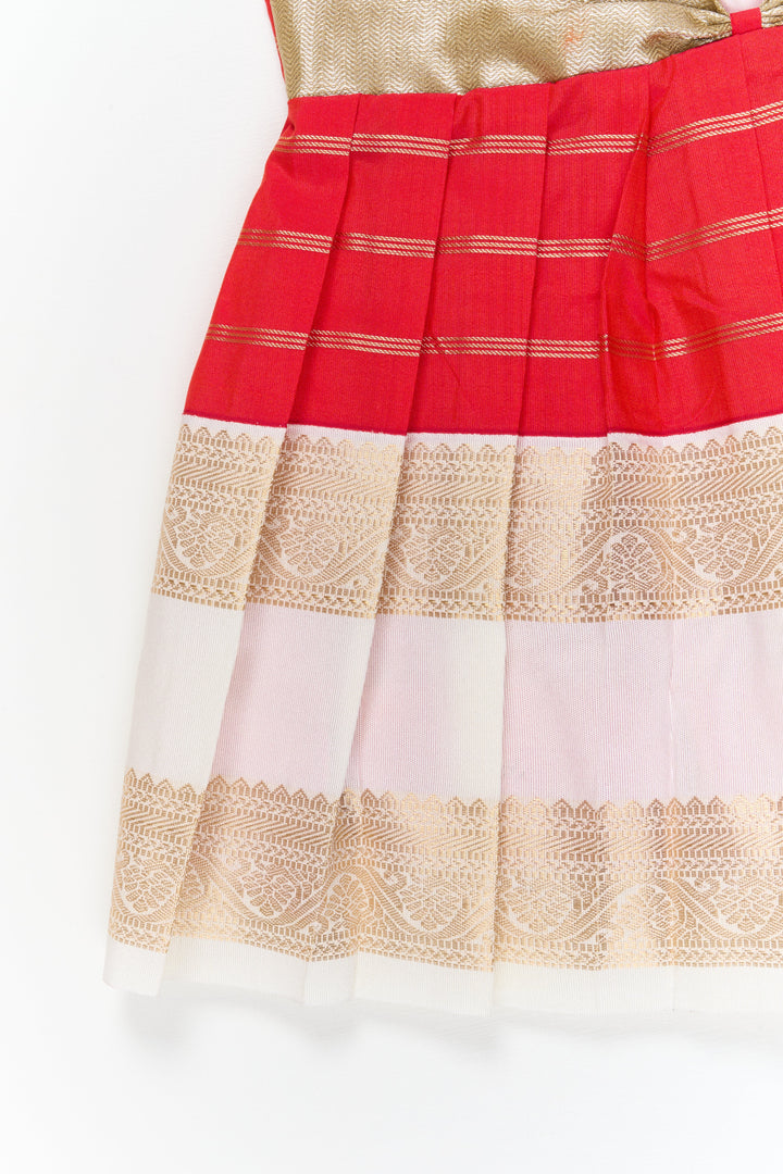 The Nesavu Girls Kanchi Silk Frock Girls Kanchi Silk Frock for Weddings and Festive Ceremonies Nesavu Nesavu girls kanchi silk frock for weddings in semi latest kanchivaram silk inspired design