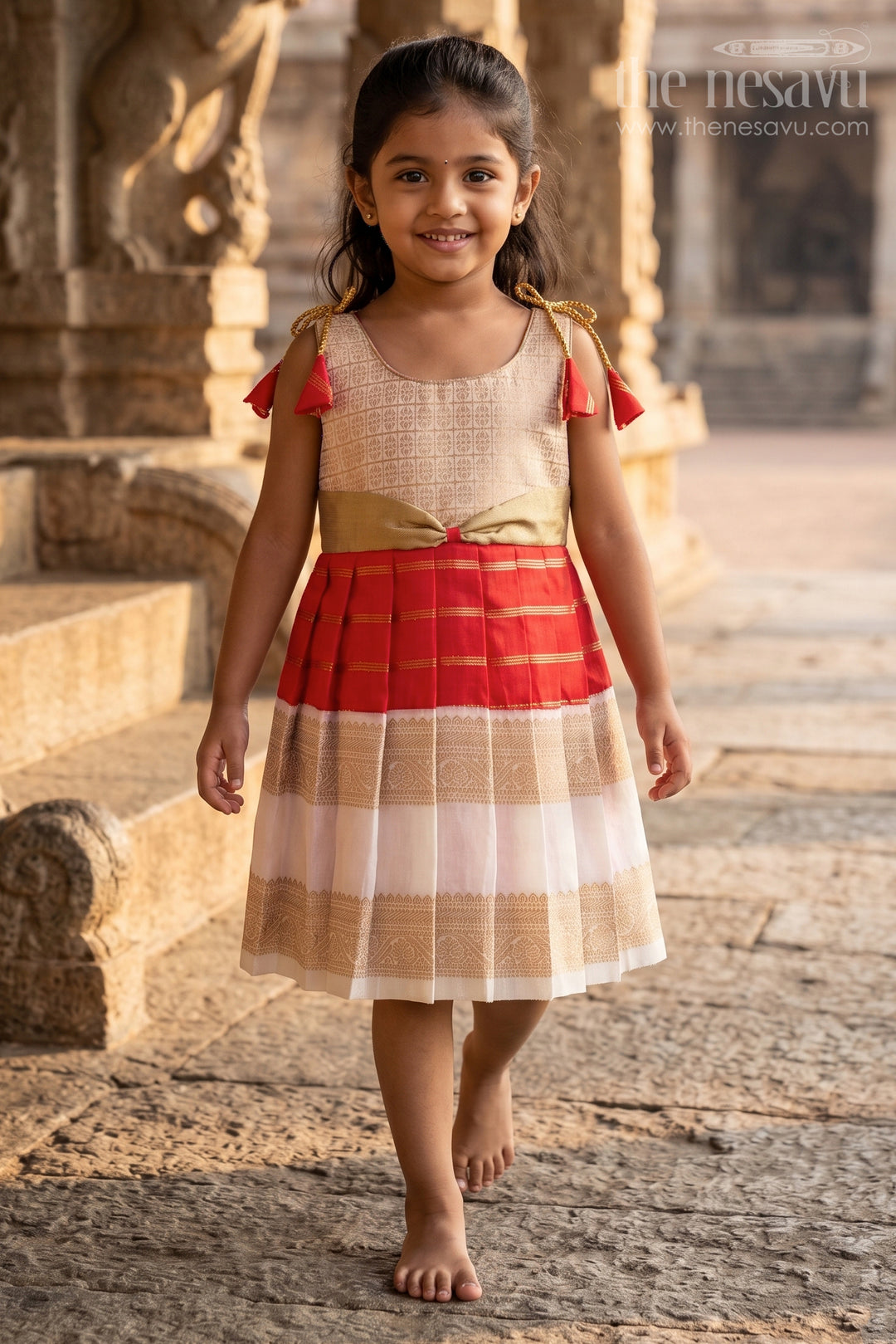 The Nesavu Girls Kanchi Silk Frock Girls Kanchi Silk Frock for Weddings and Festive Ceremonies Nesavu Nesavu girls kanchi silk frock for weddings in semi latest kanchivaram silk inspired design