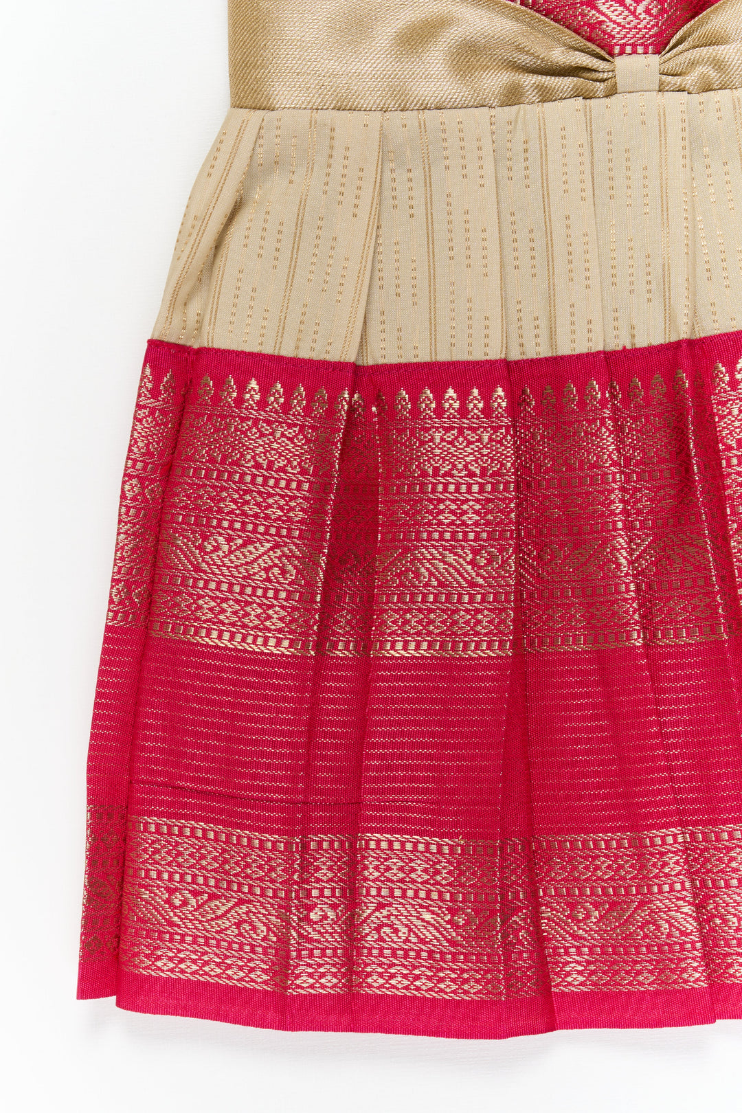 The Nesavu Girls Kanchi Silk Frock Girls Kanchi Silk Frock for Weddings and Festive Functions Nesavu Nesavu girls kanchi frock for weddings in semi designer kanchivaram silk inspired collection