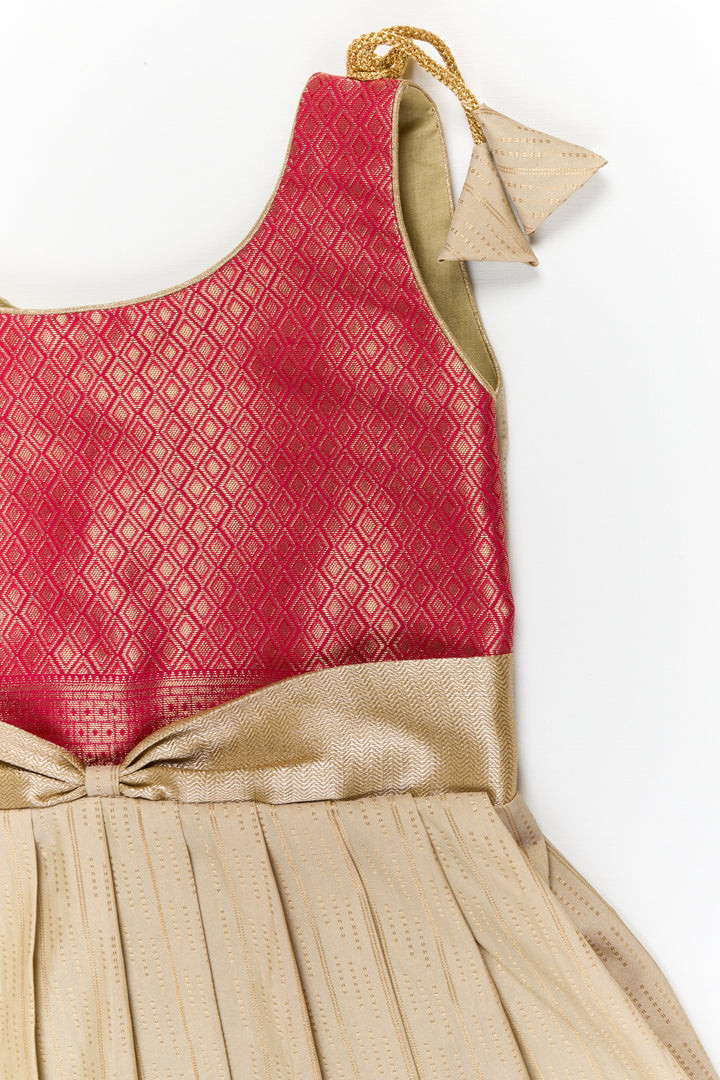 The Nesavu Girls Kanchi Silk Frock Girls Kanchi Silk Frock for Weddings and Festive Functions Nesavu Nesavu girls kanchi frock for weddings in semi designer kanchivaram silk inspired collection