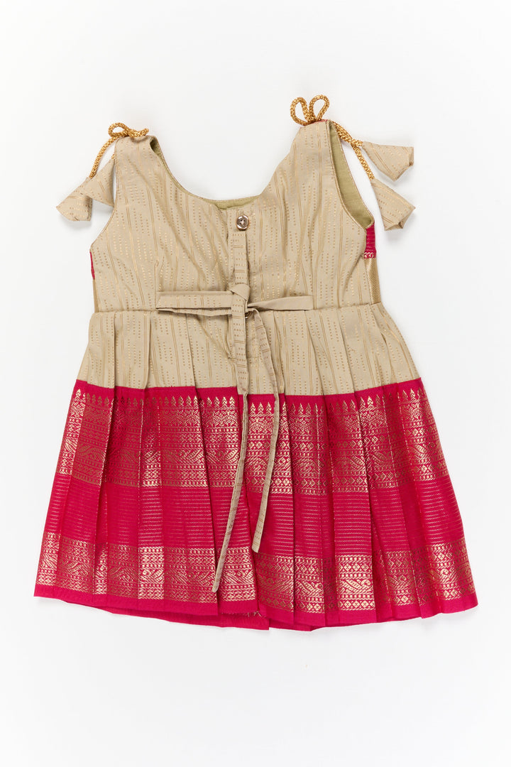 The Nesavu Girls Kanchi Silk Frock Girls Kanchi Silk Frock for Weddings and Festive Functions Nesavu Nesavu girls kanchi frock for weddings in semi designer kanchivaram silk inspired collection