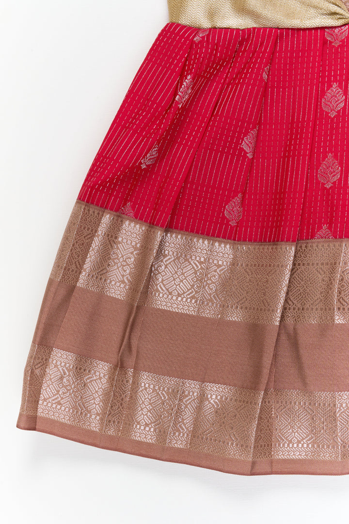 The Nesavu Girls Kanchi Silk Frock Girls Kanchi Silk Frock for Weddings and Festive Gatherings Nesavu Nesavu girls kanchi silk frock for weddings in semi designer bridal kanchivaram silk style