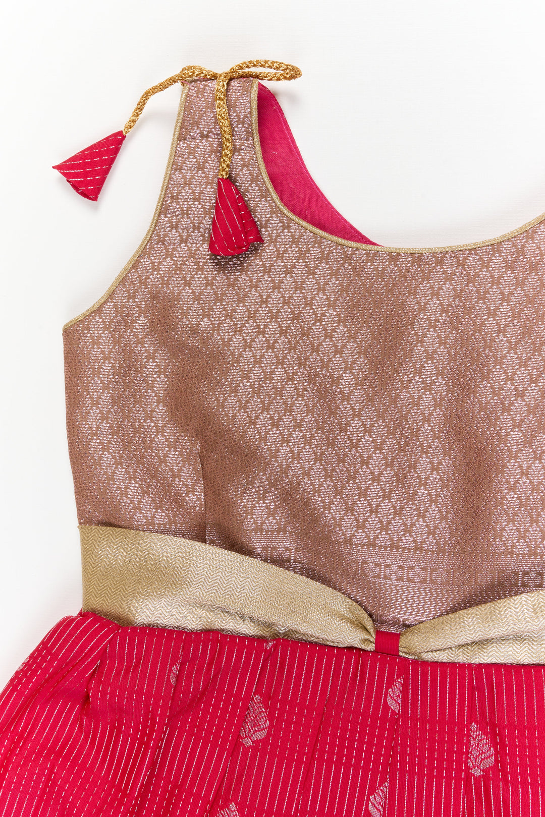 The Nesavu Girls Kanchi Silk Frock Girls Kanchi Silk Frock for Weddings and Festive Gatherings Nesavu Nesavu girls kanchi silk frock for weddings in semi designer bridal kanchivaram silk style