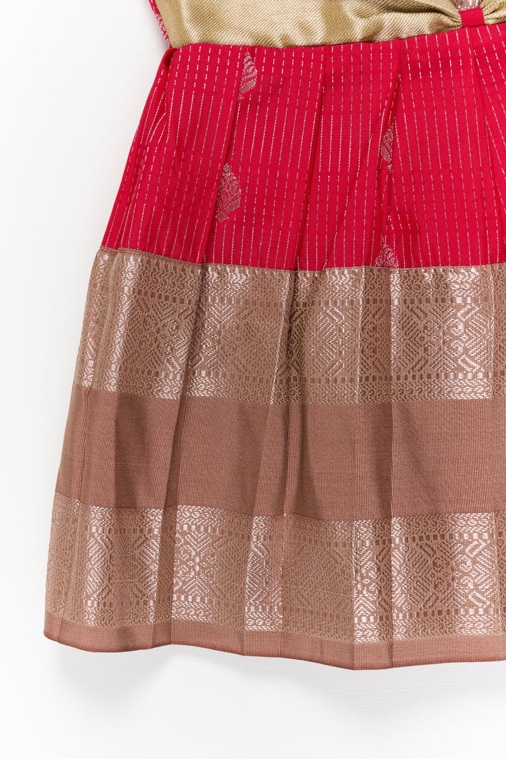 The Nesavu Girls Kanchi Silk Frock Girls Kanchi Silk Frock for Weddings and Festive Gatherings Nesavu Nesavu girls kanchi silk frock for weddings in semi designer bridal kanchivaram silk style