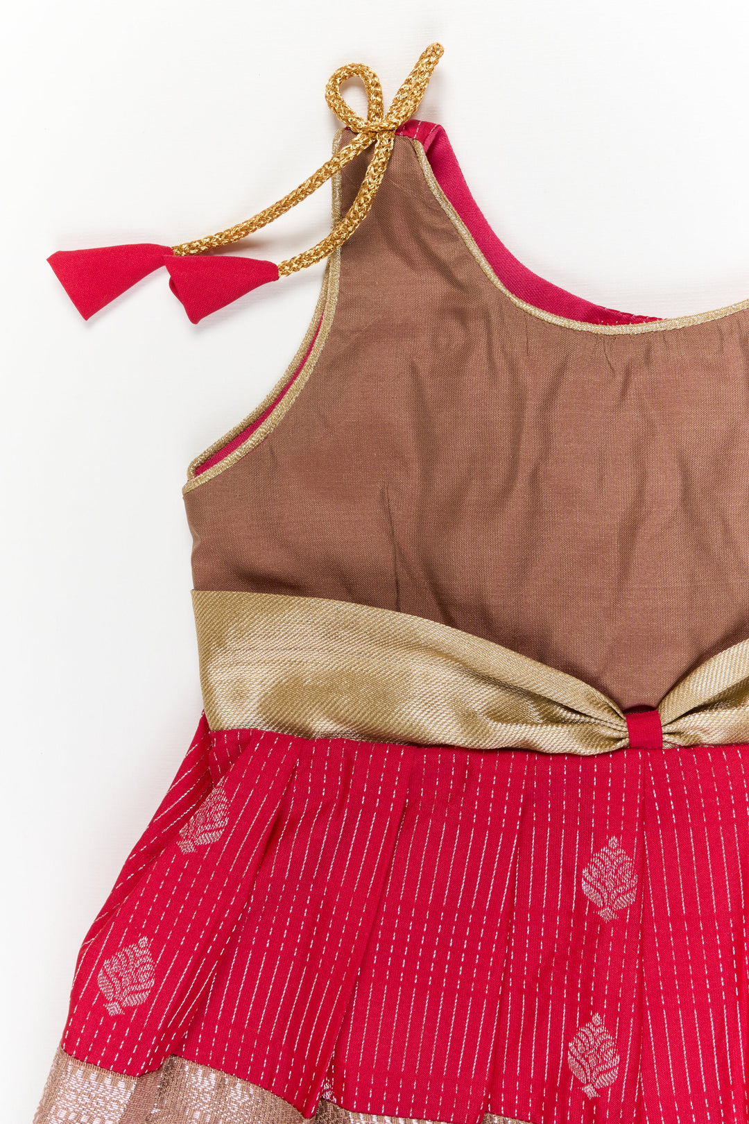 The Nesavu Girls Kanchi Silk Frock Girls Kanchi Silk Frock for Weddings and Festive Gatherings Nesavu Nesavu girls kanchi silk frock for weddings in semi designer bridal kanchivaram silk style