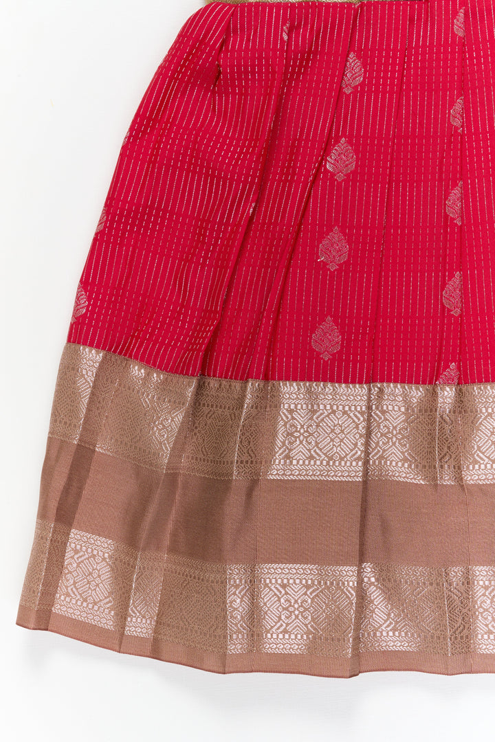The Nesavu Girls Kanchi Silk Frock Girls Kanchi Silk Frock for Weddings and Festive Gatherings Nesavu Nesavu girls kanchi silk frock for weddings in semi designer bridal kanchivaram silk style