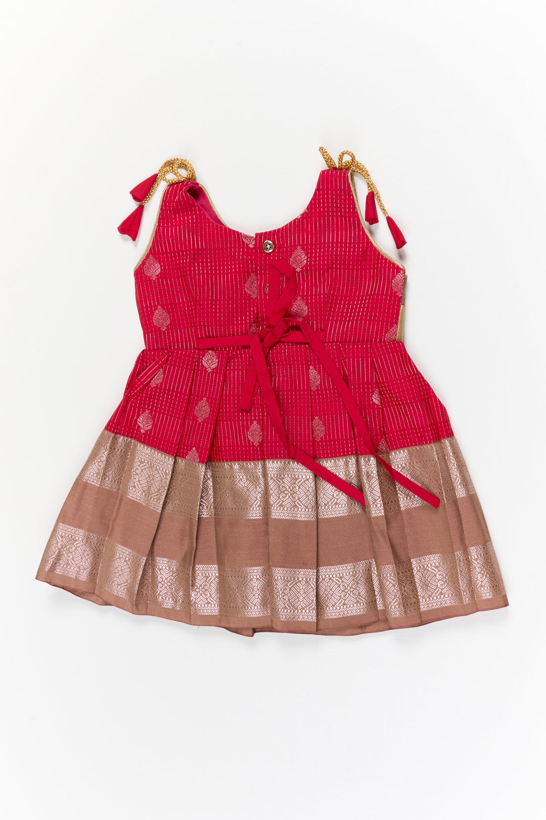 The Nesavu Girls Kanchi Silk Frock Girls Kanchi Silk Frock for Weddings and Festive Gatherings Nesavu Nesavu girls kanchi silk frock for weddings in semi designer bridal kanchivaram silk style