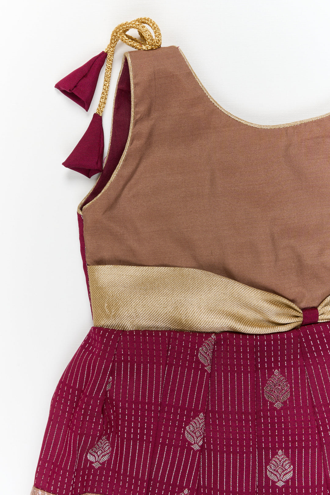 The Nesavu Girls Kanchi Silk Frock Girls Kanchi Silk Frock for Weddings and Festive Occasions Nesavu Nesavu girls kanchi silk frock for weddings in semi bridal kanchivaram silk inspired design