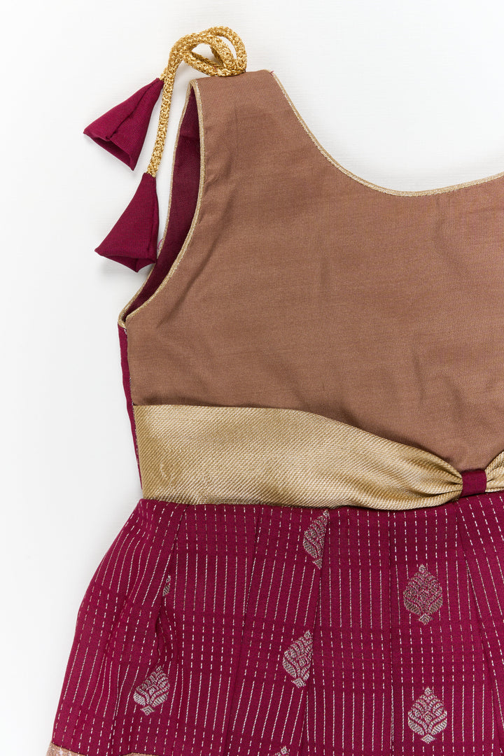 The Nesavu Girls Kanchi Silk Frock Girls Kanchi Silk Frock for Weddings and Festive Occasions Nesavu Nesavu girls kanchi silk frock for weddings in semi bridal kanchivaram silk inspired design