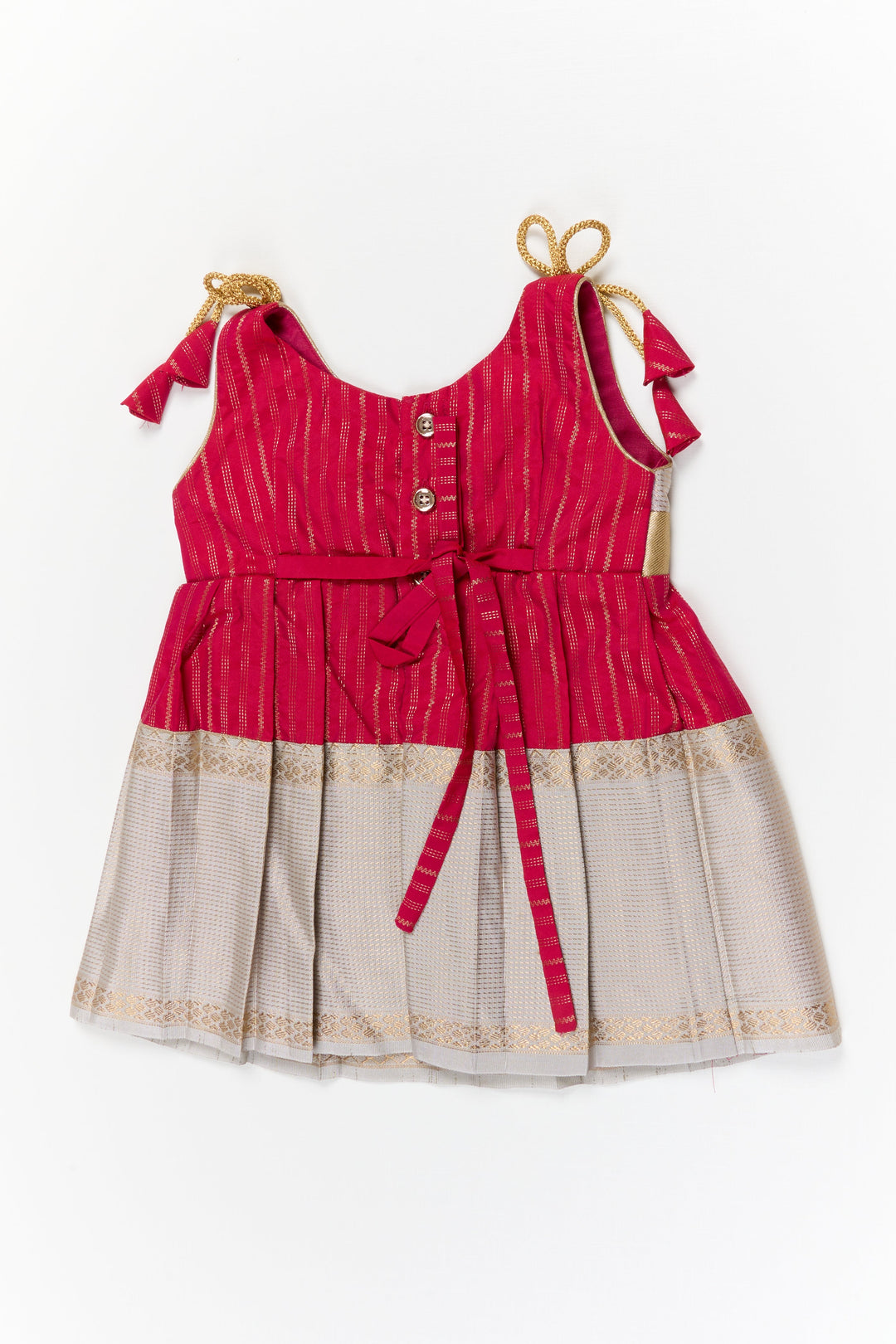 The Nesavu Girls Kanchi Silk Frock Girls Kanchi Silk Frock for Weddings and Temple Ceremonies Nesavu Nesavu girls kanchi silk frock for weddings in semi arani pure silk saree inspired design