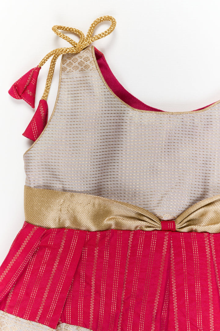 The Nesavu Girls Kanchi Silk Frock Girls Kanchi Silk Frock for Weddings and Temple Ceremonies Nesavu Nesavu girls kanchi silk frock for weddings in semi arani pure silk saree inspired design