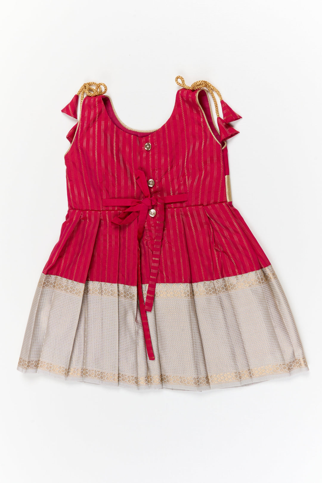 The Nesavu Girls Kanchi Silk Frock Girls Kanchi Silk Frock for Weddings and Temple Ceremonies Nesavu Nesavu girls kanchi silk frock for weddings in semi arani pure silk saree inspired design