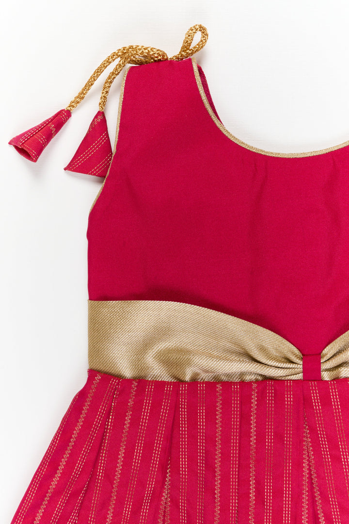 The Nesavu Girls Kanchi Silk Frock Girls Kanchi Silk Frock for Weddings and Temple Ceremonies Nesavu Nesavu girls kanchi silk frock for weddings in semi arani pure silk saree inspired design