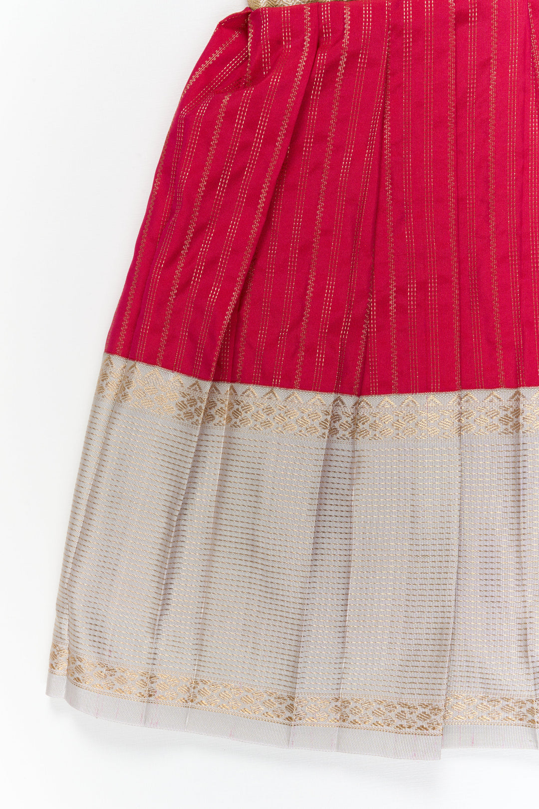 The Nesavu Girls Kanchi Silk Frock Girls Kanchi Silk Frock for Weddings and Temple Ceremonies Nesavu Nesavu girls kanchi silk frock for weddings in semi arani pure silk saree inspired design