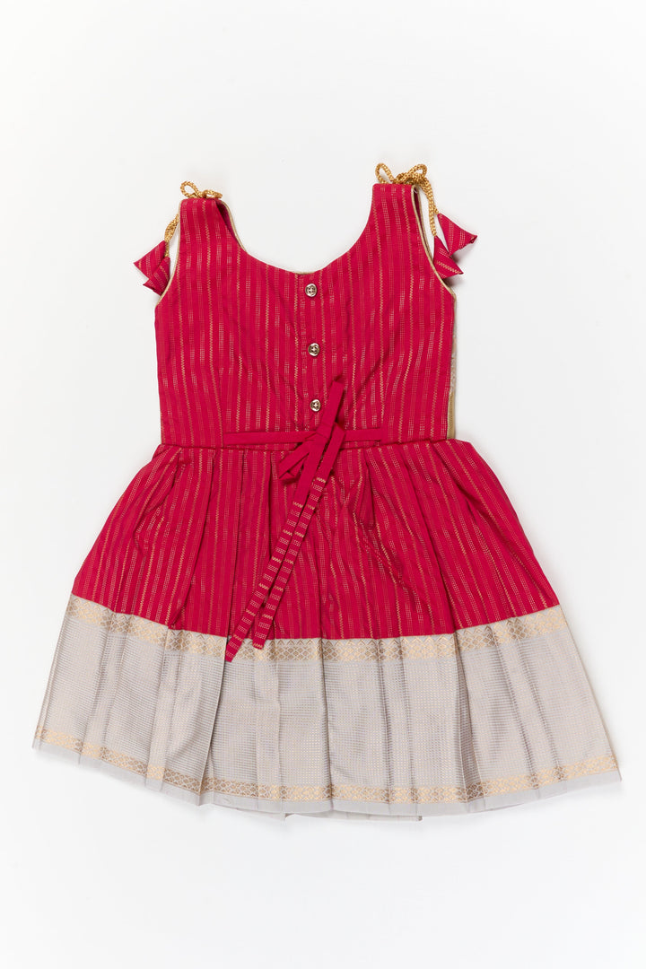 The Nesavu Girls Kanchi Silk Frock Girls Kanchi Silk Frock for Weddings and Temple Ceremonies Nesavu Nesavu girls kanchi silk frock for weddings in semi arani pure silk saree inspired design