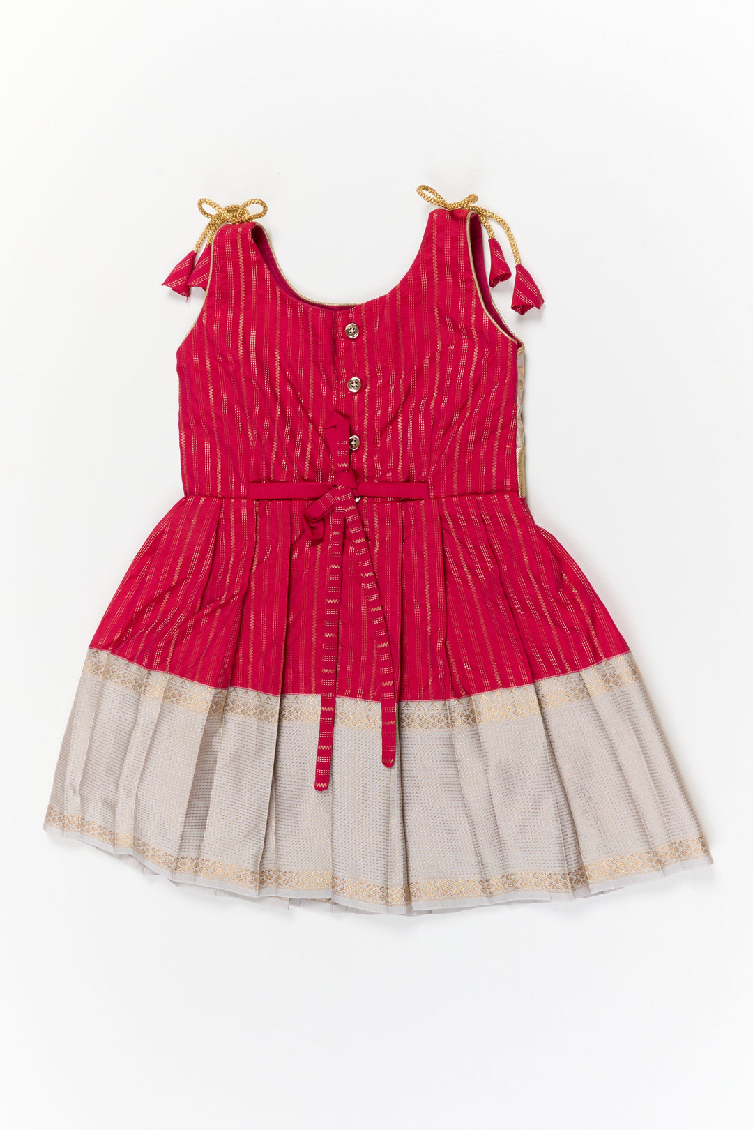 The Nesavu Girls Kanchi Silk Frock Girls Kanchi Silk Frock for Weddings and Temple Ceremonies Nesavu Nesavu girls kanchi silk frock for weddings in semi arani pure silk saree inspired design