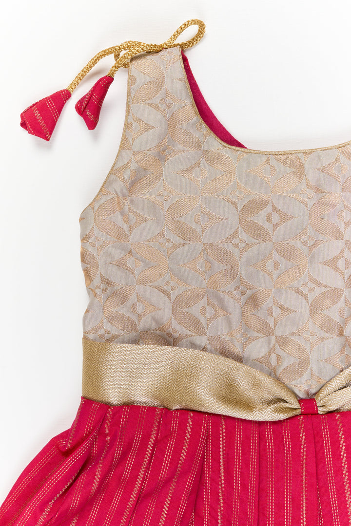 The Nesavu Girls Kanchi Silk Frock Girls Kanchi Silk Frock for Weddings and Temple Ceremonies Nesavu Nesavu girls kanchi silk frock for weddings in semi arani pure silk saree inspired design