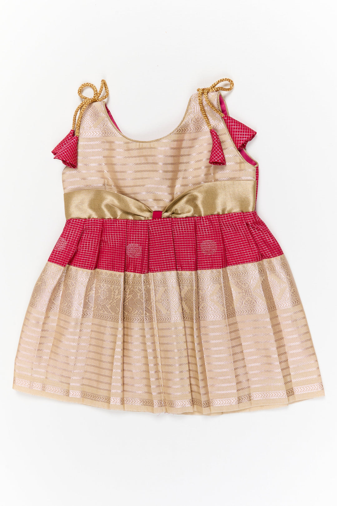 The Nesavu Girls Kanchi Silk Frock Girls Kanchi Silk Frock for Weddings and Temple Functions Nesavu 10 (NB) / Red / Style 4 KSF005CD-10 Nesavu girls kanchi silk frock for weddings and temple functions in traditional kanchivaram style