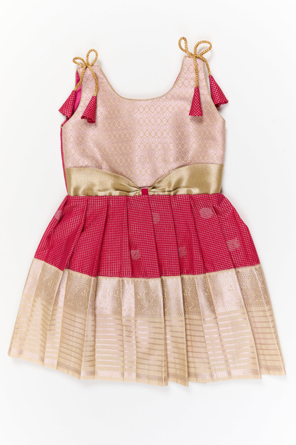 The Nesavu Girls Kanchi Silk Frock Girls Kanchi Silk Frock for Weddings and Temple Functions Nesavu 18 (2Y) / Red / Style 1 KSF005CA-18 Nesavu girls kanchi silk frock for weddings and temple functions in traditional kanchivaram style