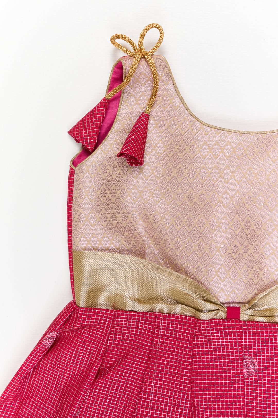 The Nesavu Girls Kanchi Silk Frock Girls Kanchi Silk Frock for Weddings and Temple Functions Nesavu Nesavu girls kanchi silk frock for weddings and temple functions in traditional kanchivaram style