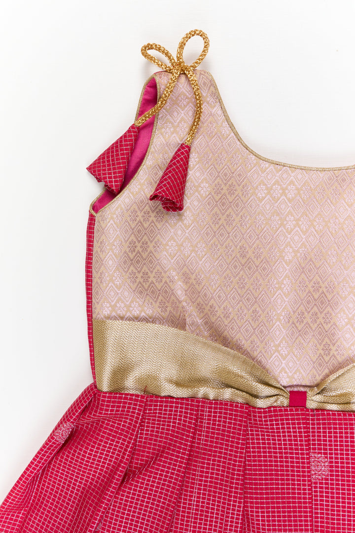 The Nesavu Girls Kanchi Silk Frock Girls Kanchi Silk Frock for Weddings and Temple Functions Nesavu Nesavu girls kanchi silk frock for weddings and temple functions in traditional kanchivaram style