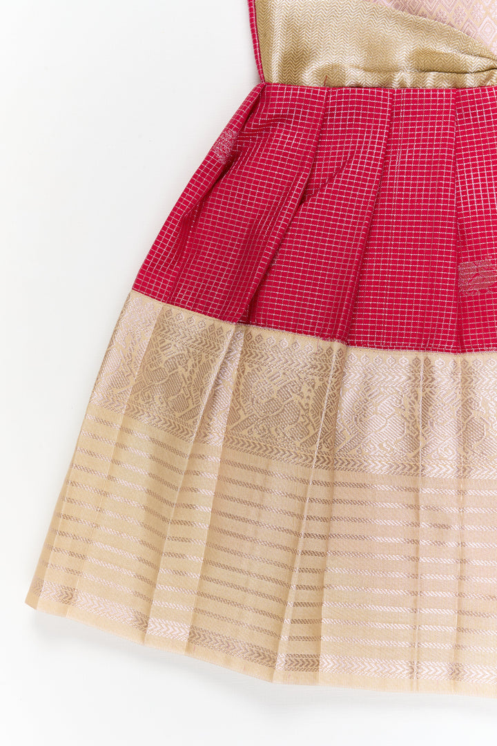 The Nesavu Girls Kanchi Silk Frock Girls Kanchi Silk Frock for Weddings and Temple Functions Nesavu Nesavu girls kanchi silk frock for weddings and temple functions in traditional kanchivaram style