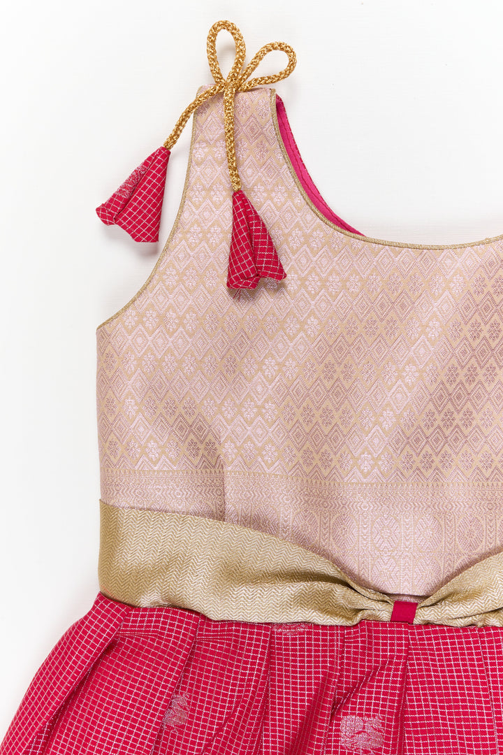 The Nesavu Girls Kanchi Silk Frock Girls Kanchi Silk Frock for Weddings and Temple Functions Nesavu Nesavu girls kanchi silk frock for weddings and temple functions in traditional kanchivaram style