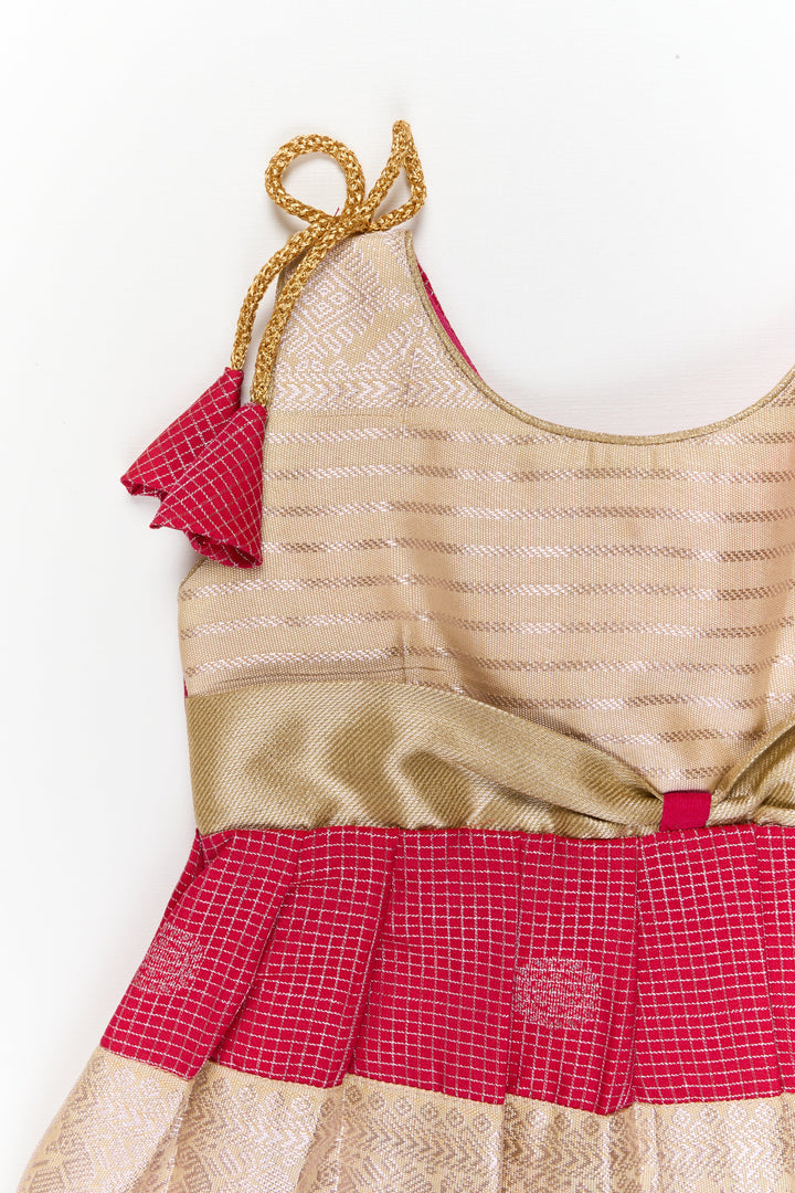 The Nesavu Girls Kanchi Silk Frock Girls Kanchi Silk Frock for Weddings and Temple Functions Nesavu Nesavu girls kanchi silk frock for weddings and temple functions in traditional kanchivaram style