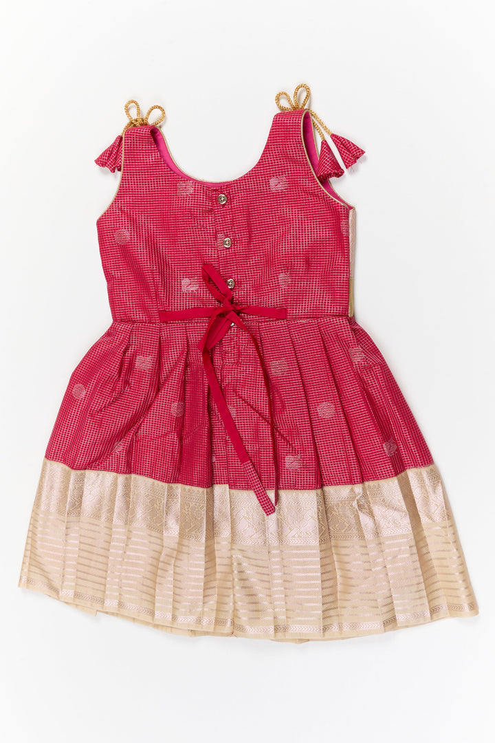 The Nesavu Girls Kanchi Silk Frock Girls Kanchi Silk Frock for Weddings and Temple Functions Nesavu Nesavu girls kanchi silk frock for weddings and temple functions in traditional kanchivaram style