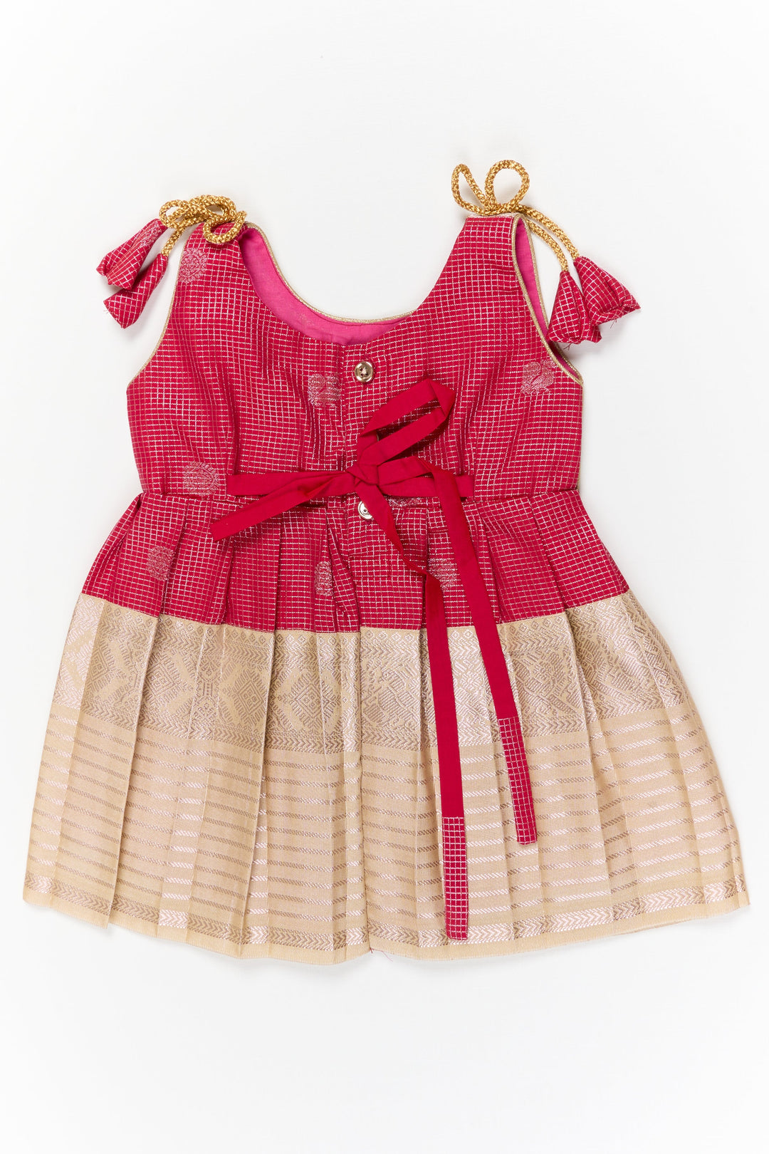 The Nesavu Girls Kanchi Silk Frock Girls Kanchi Silk Frock for Weddings and Temple Functions Nesavu Nesavu girls kanchi silk frock for weddings and temple functions in traditional kanchivaram style